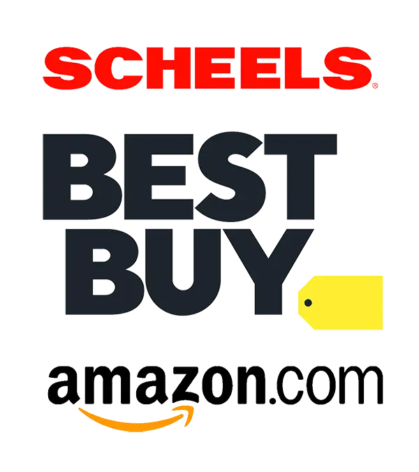 Business logos for Scheels, Best Buy, and Amazon.com